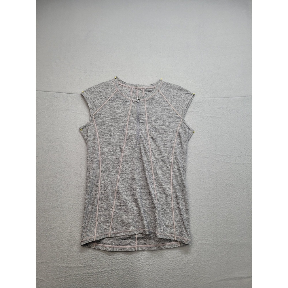 Athleta Women Activewear Shirt M Gray Short Sleeve V Neck Stretch‎ Breathable